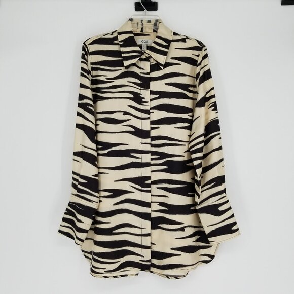 COS Tops - COS Elegant Silk Oversized Long Sleeve Button Down Shirt - Animal Print Sz.14
